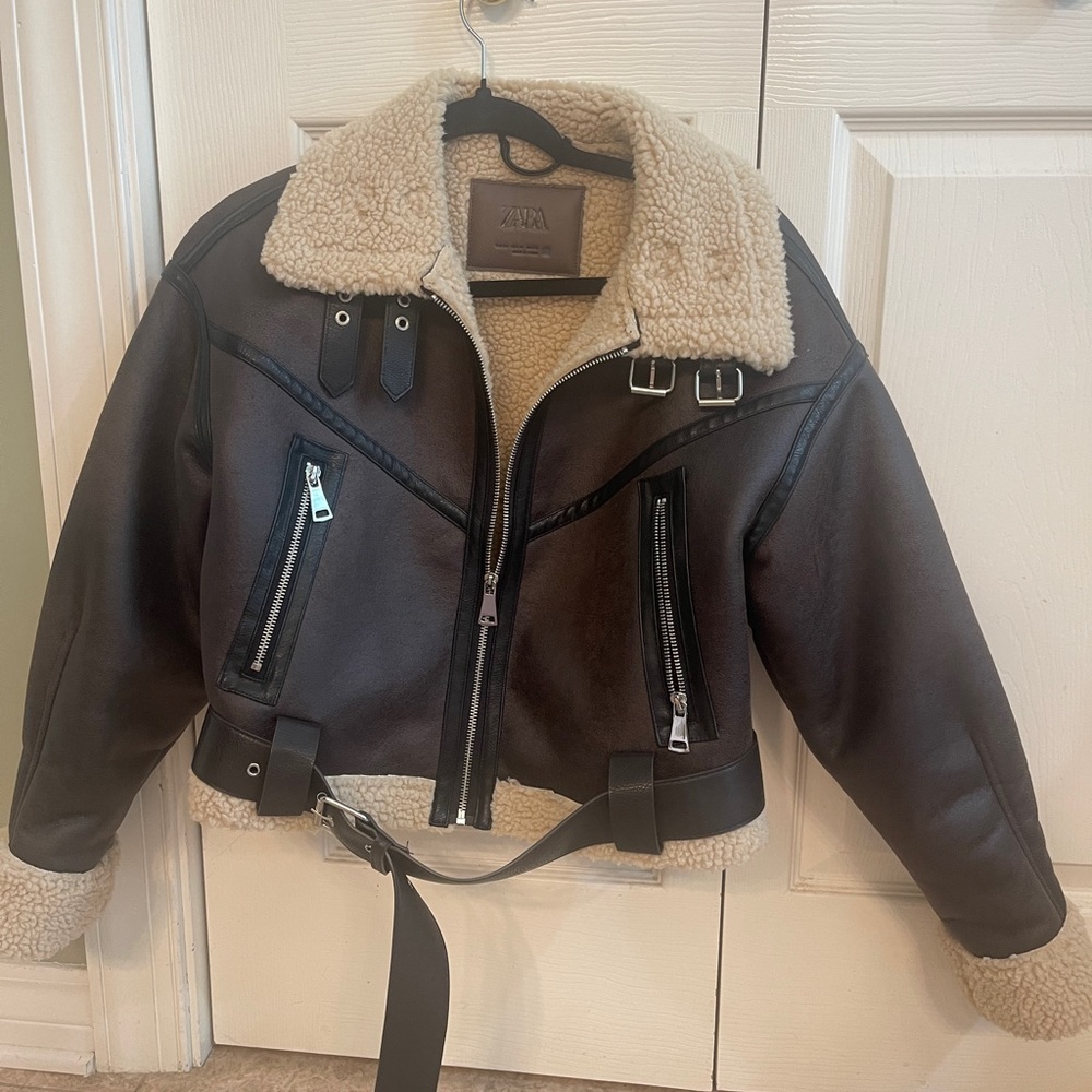 Zara shearling bomber jacket